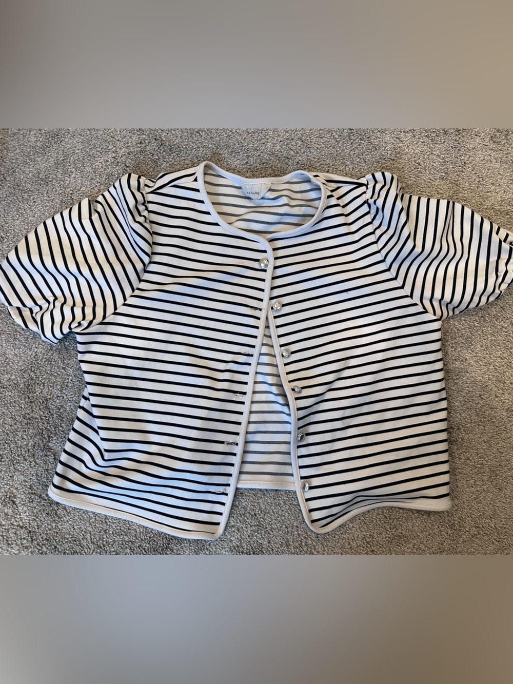 Melloday Striped Black White Button Down Top Puff Sleeves - flawed